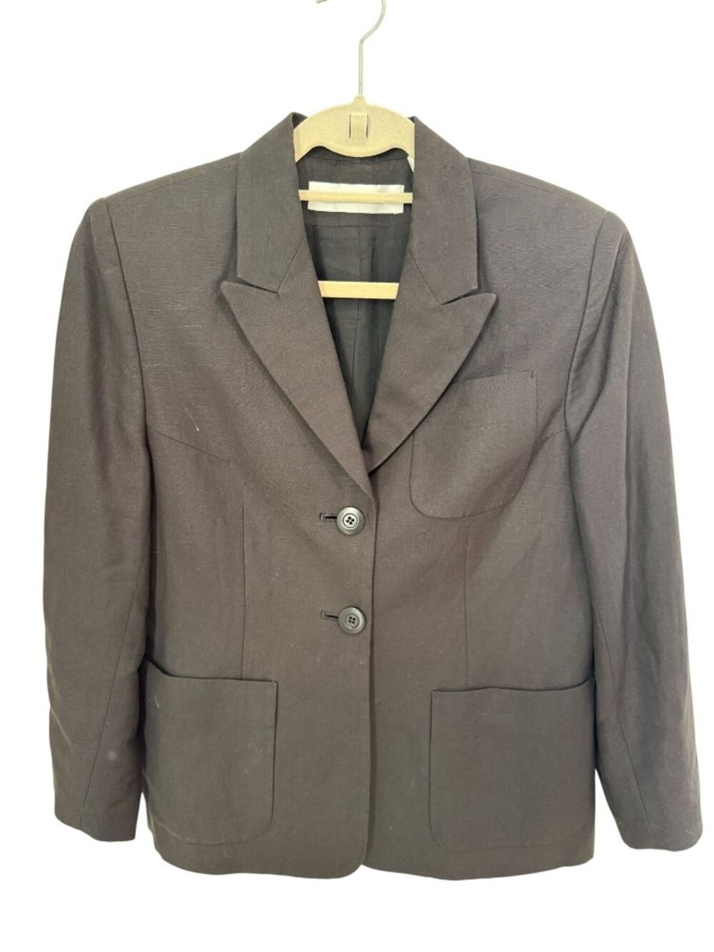 Valerie Stevens Petites Vintage 90s Black Linen Rayon Blazer Petite 8 Minimalist